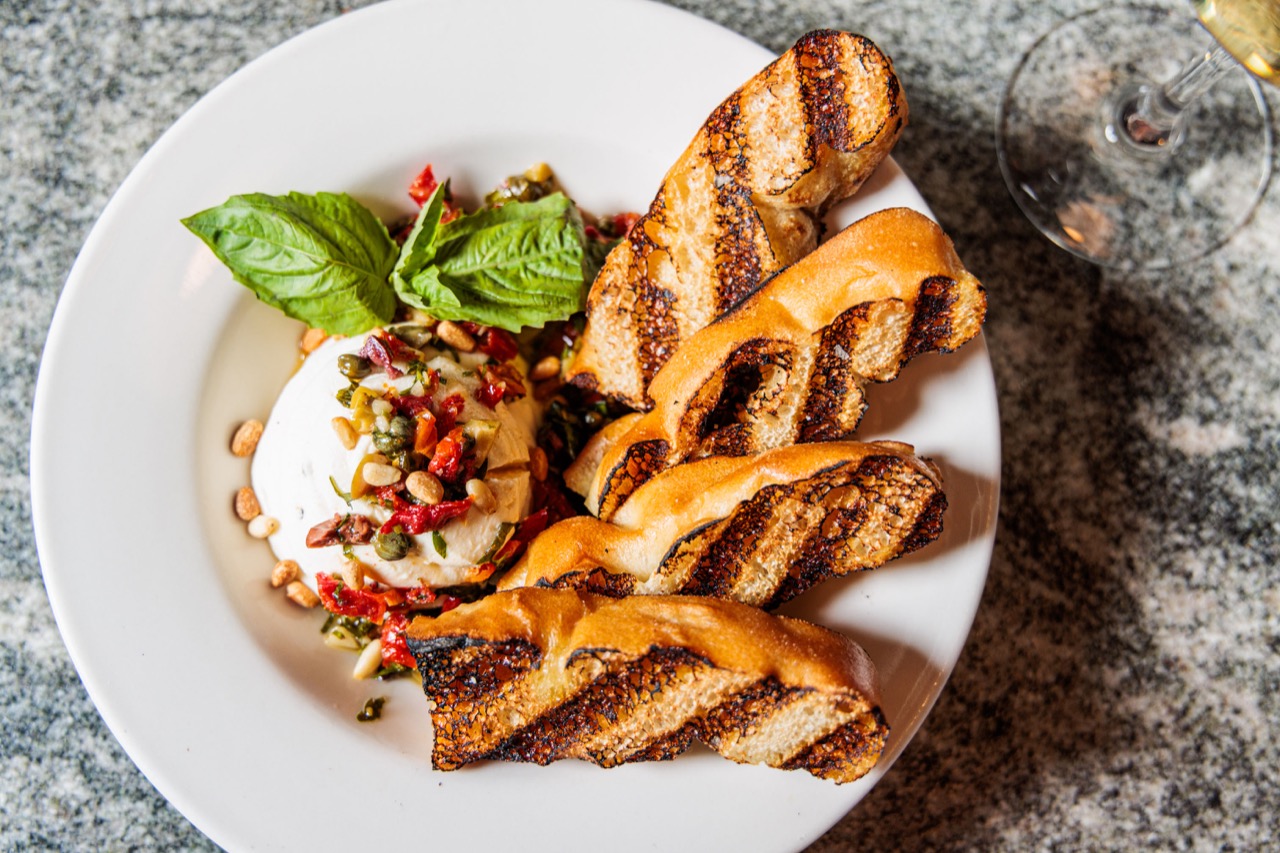 Fresh burrata appetizer at The Alexander