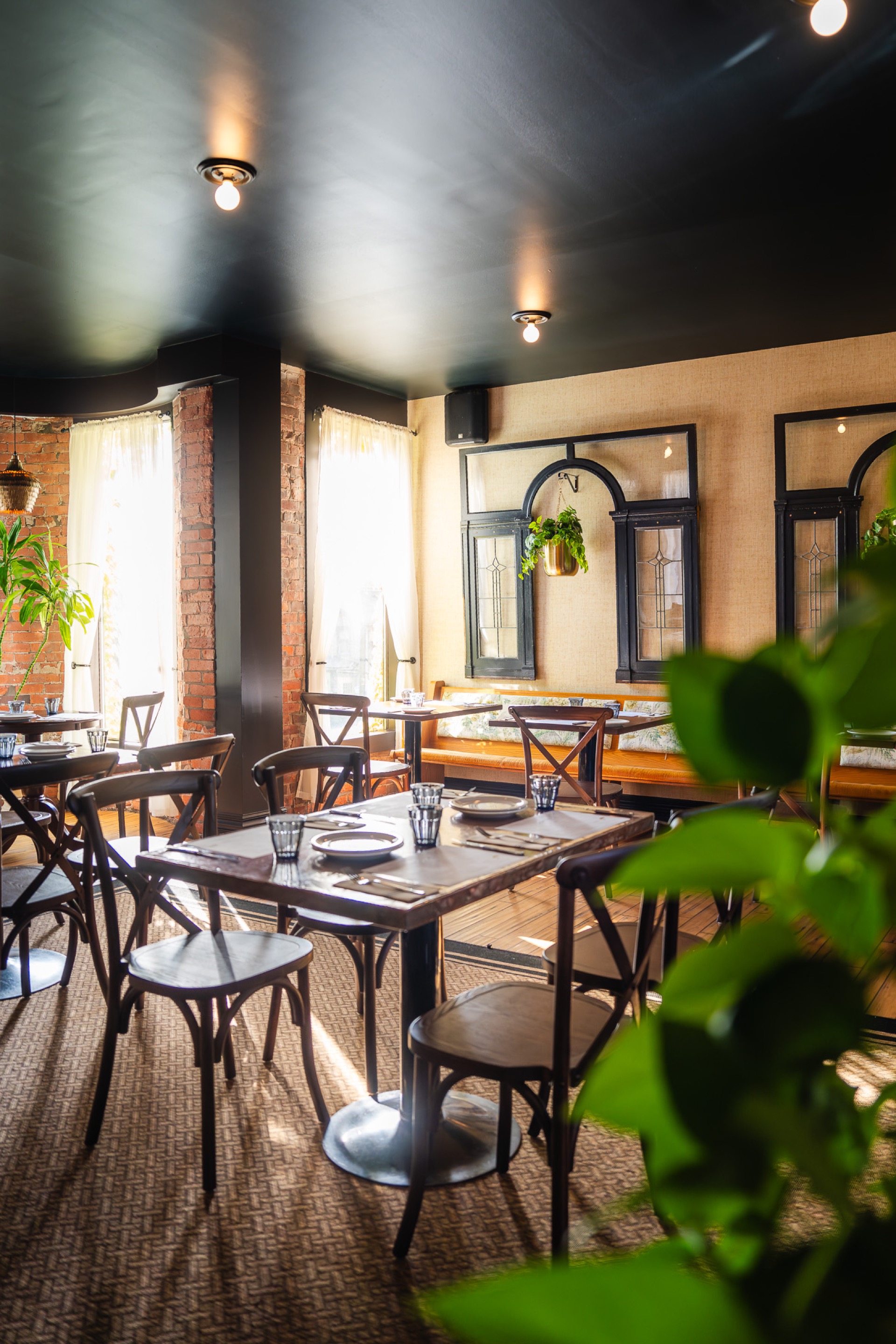 Elegant dining room interior with candlelit tables